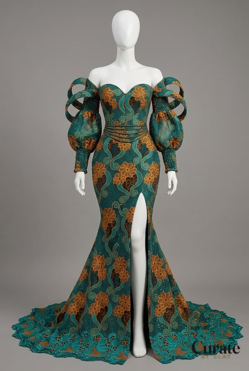 An outfit designed by Curate by Slay from a photo of fabric